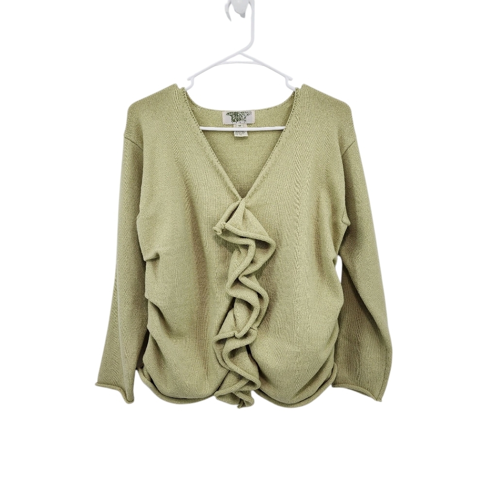 Sue P Knits Vintage Women's Ruched Ruffle Front V-neck Sweater - M
